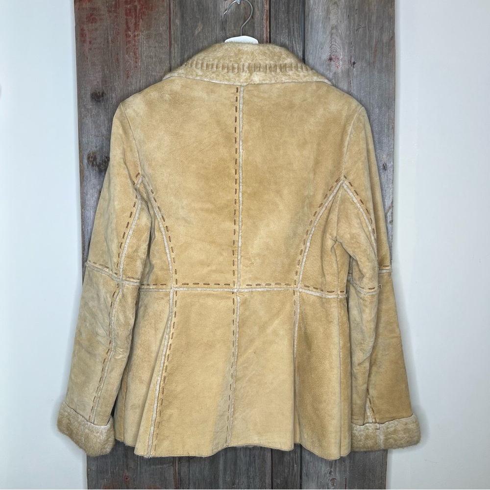 Vintage Y2K Guess Genuine Leather Penny Lane Shearling 70s Style Coat Camel M - Picture 2 of 13